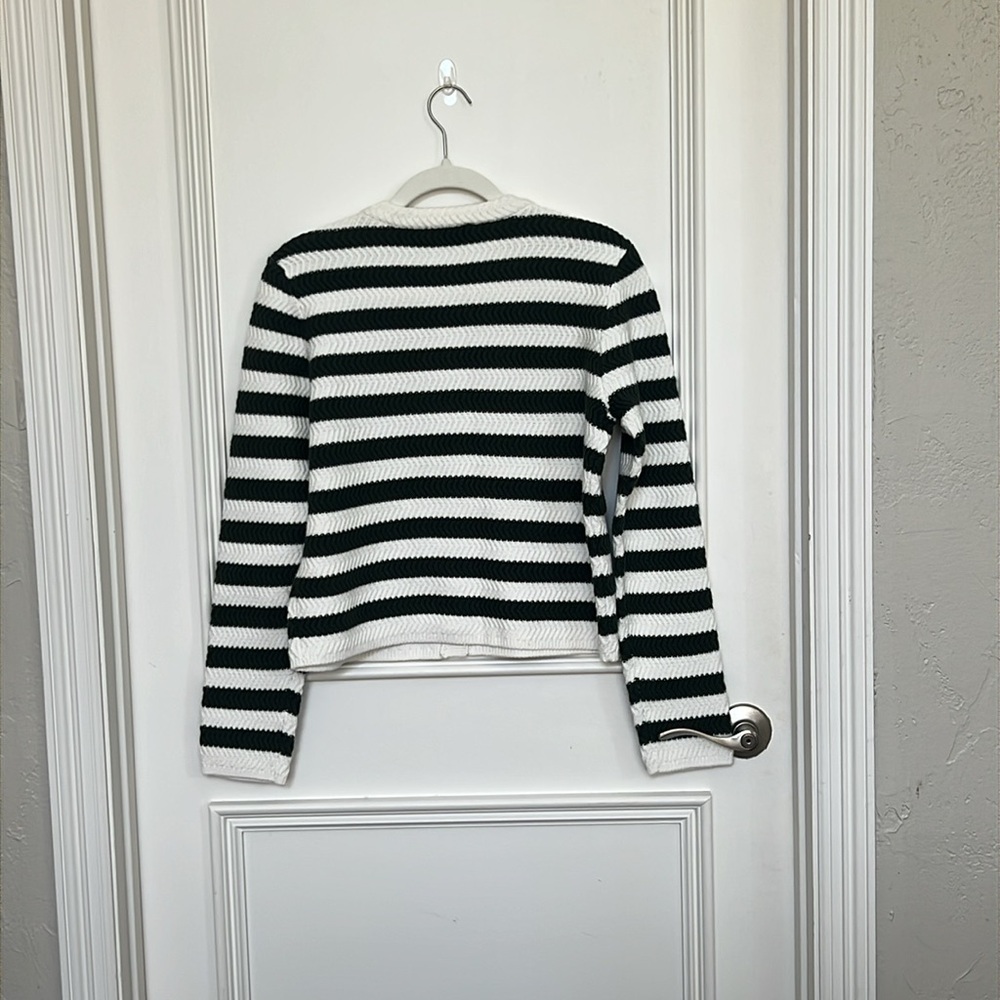 NWT Ann Taylor striped stitch jacket/cardigan sweater. Dark green/cream. Medium - Picture 5 of 10